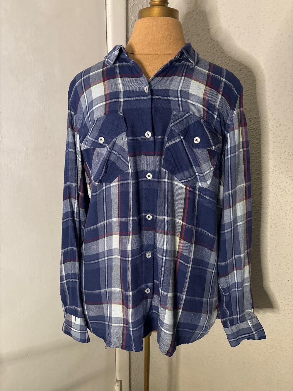Jessica Simpson Plaid Button-down Shirt L Cabincore Cowgirl Western Coverup
